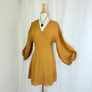 💋Madewell linen blend Elegant Mustard Wrap Dress XS